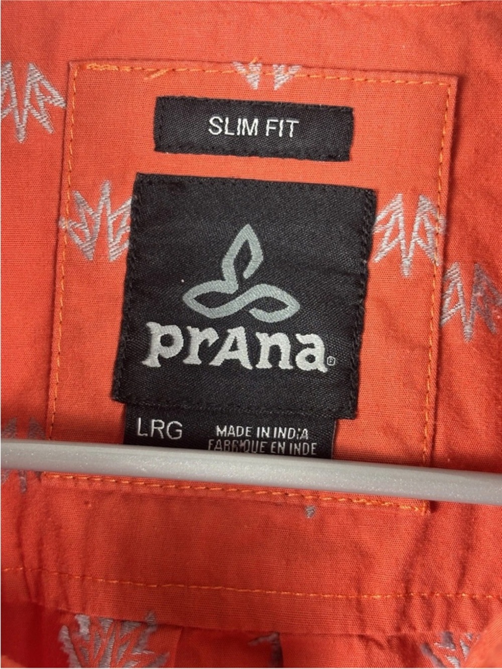 prAna Men’s L Orange Geometric Button Up Shirt Hiking Outdoor - Picture 6 of 8